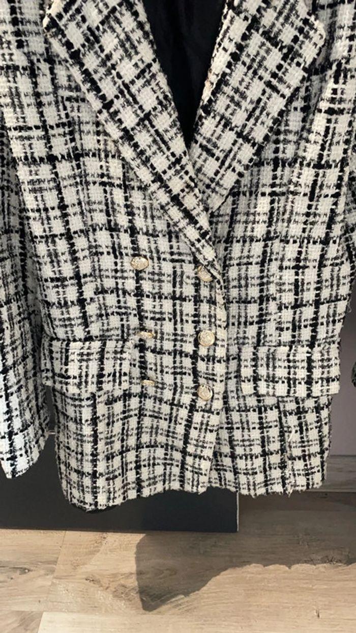 Veste jacquard noir et blanc à carreaux - photo numéro 2