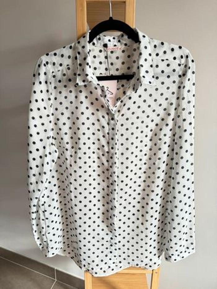 Blouse Camaïeu blanche pois noirs Taille 42/44 - photo numéro 1