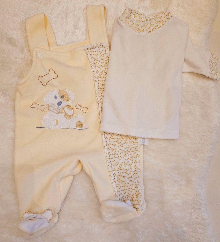 Pyjamas en velours grenouillère, lot de vêtements, blanc et jaune/Bébé Querido-2mois - photo numéro 3