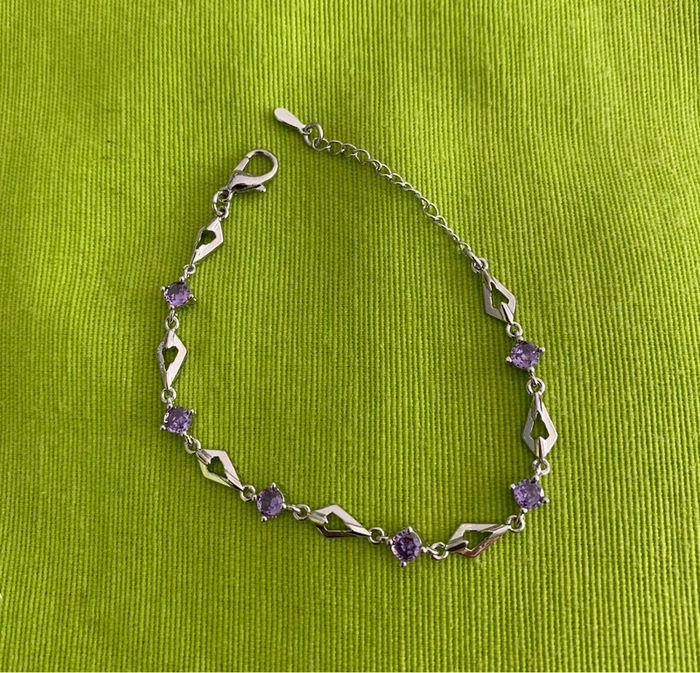 Bracelet fin losange violet en argent sterling 925 - photo numéro 2