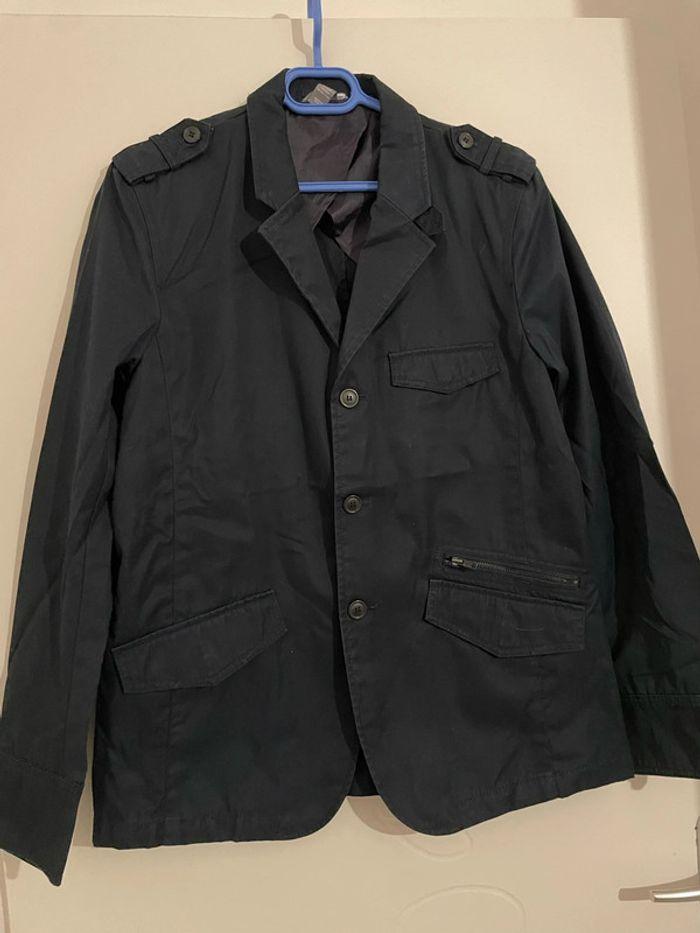 Veste bleu marine style blazer poche devant et bouton manche H&M taille 54 - photo numéro 2