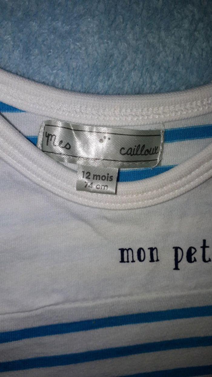 T-shirt manches longues rayures bleu blanc Mes Petits Cailloux 12 mois - photo numéro 3