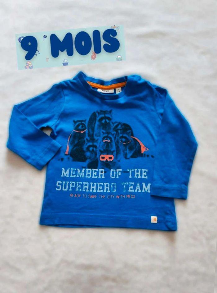 Tee  shirt bleu manches longues  9  mois - photo numéro 1