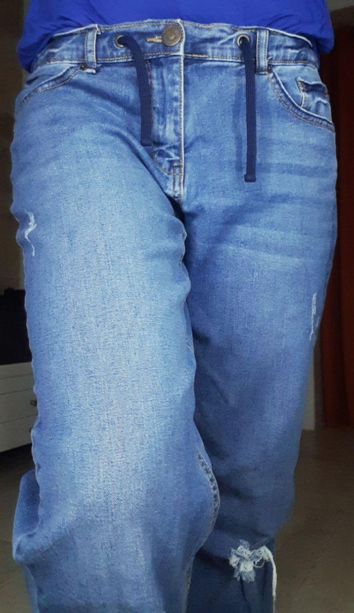 Jeans longs bleu clair troué taille mi-haute à lacet style jogging T.36/38 - photo numéro 9