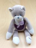 Doudou peluche ours gris Musti MUSTELA ours violet coeurs yeux bleus 28 cm