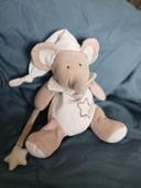 Doudou luminescent Souris grise blanche étoile en bonnet, BABY NAT' 20 cm