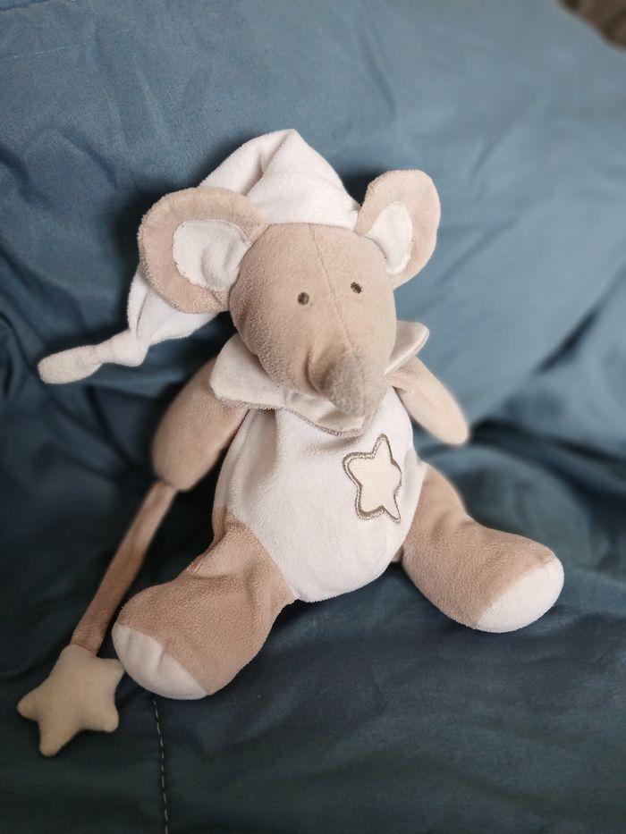 Doudou luminescent Souris grise blanche étoile en bonnet, BABY NAT' 20 cm - photo numéro 1