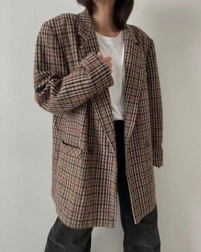 Oversized blazer à carreaux multicolore - photo numéro 1