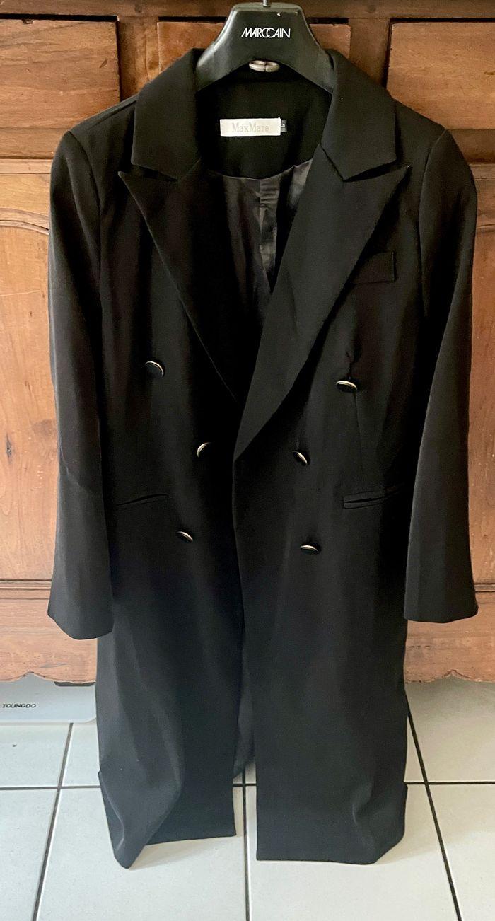 Veste longue satinée à boutonnage croisé noir - photo numéro 7