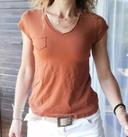 T-shirt marron, col V, Ambar, M