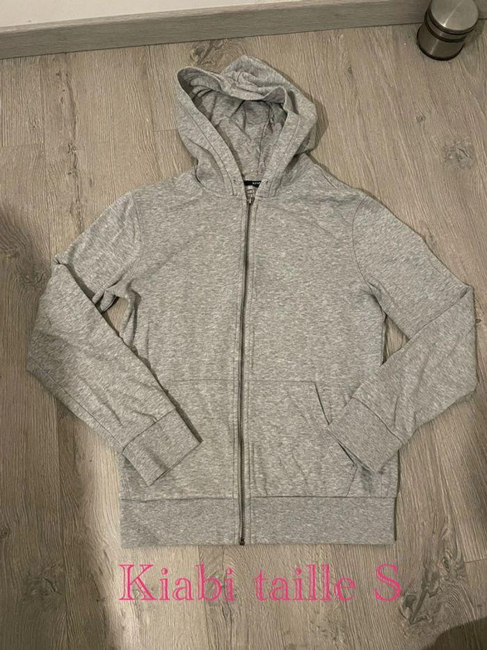 Sweat gilet veste à capuche zip devant gris kiabi taille S - photo numéro 1