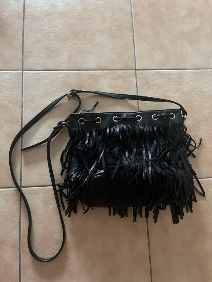 Sac à bandoulière noir à franges minelli - photo numéro 2