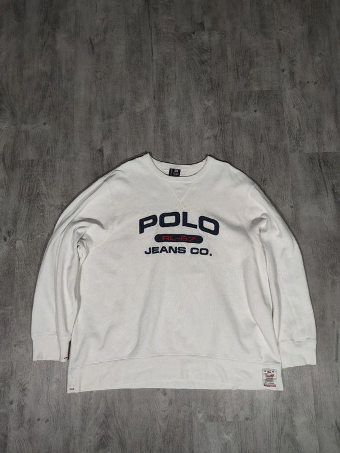 Pull Crewneck Polo Jeans Company Ralph Lauren 90's Vintage Blanc Brodé Taille 2XL Homme - photo numéro 3