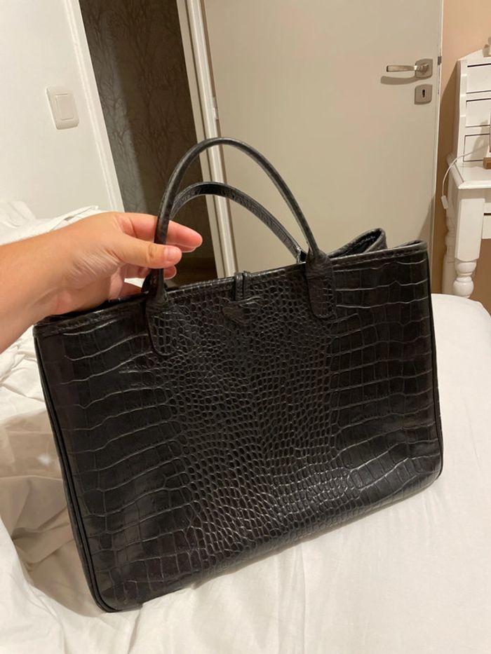 Sac longchamp roseau cuir noir effet croco vintage - photo numéro 4