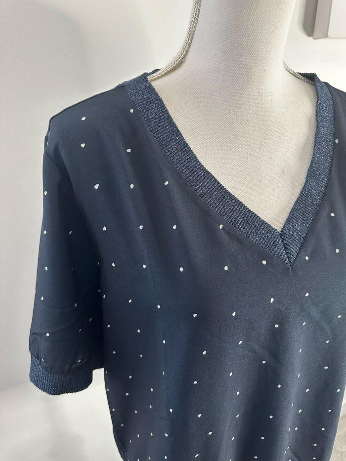 Blouse bleue marine et blanche pailletée à pois Un jour ailleurs UJA T3 40 L - photo numéro 2