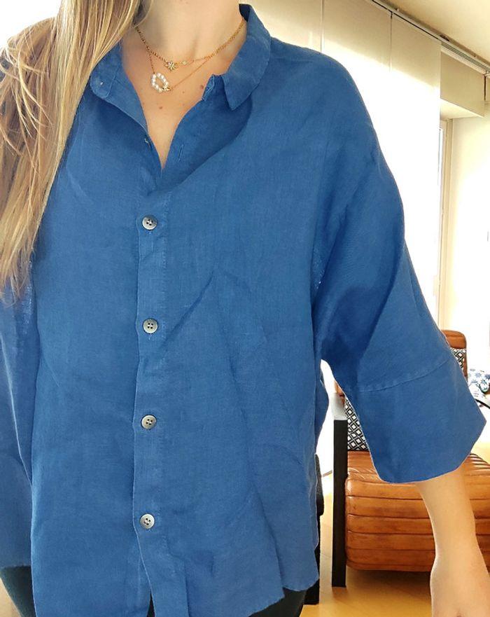 Chemise loose 100%lin bleu majorelle IZZY t.38/40 - photo numéro 4