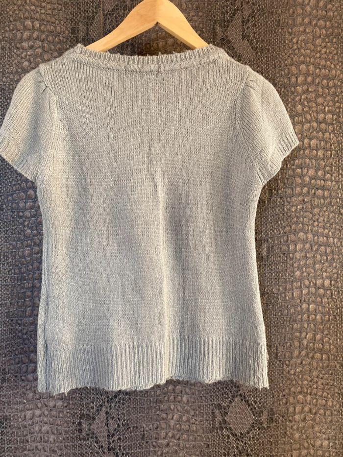 Pull over à manches courtes encolure ronde Mim vintage gris beige - photo numéro 2