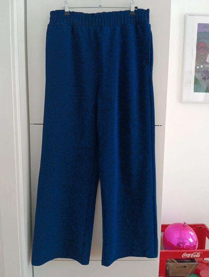 Pantalon bleu à paillettes Promod taille L - photo numéro 1