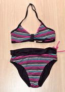 maillot de bain fille 2 pièce rose et noir à rayures 14 ans