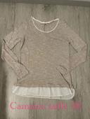 Pull beige manches longues effet chemise blanc pois beige en bas camaïeu taille 36