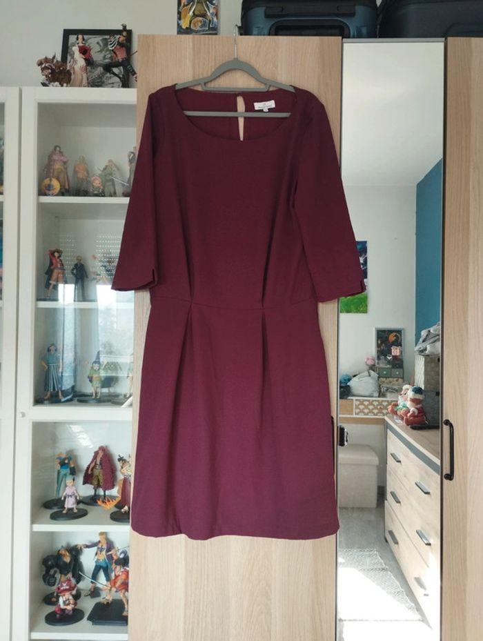 Robe bordeaux manches 3/4 jacqueline Riu - Taille XL 42 - photo numéro 3