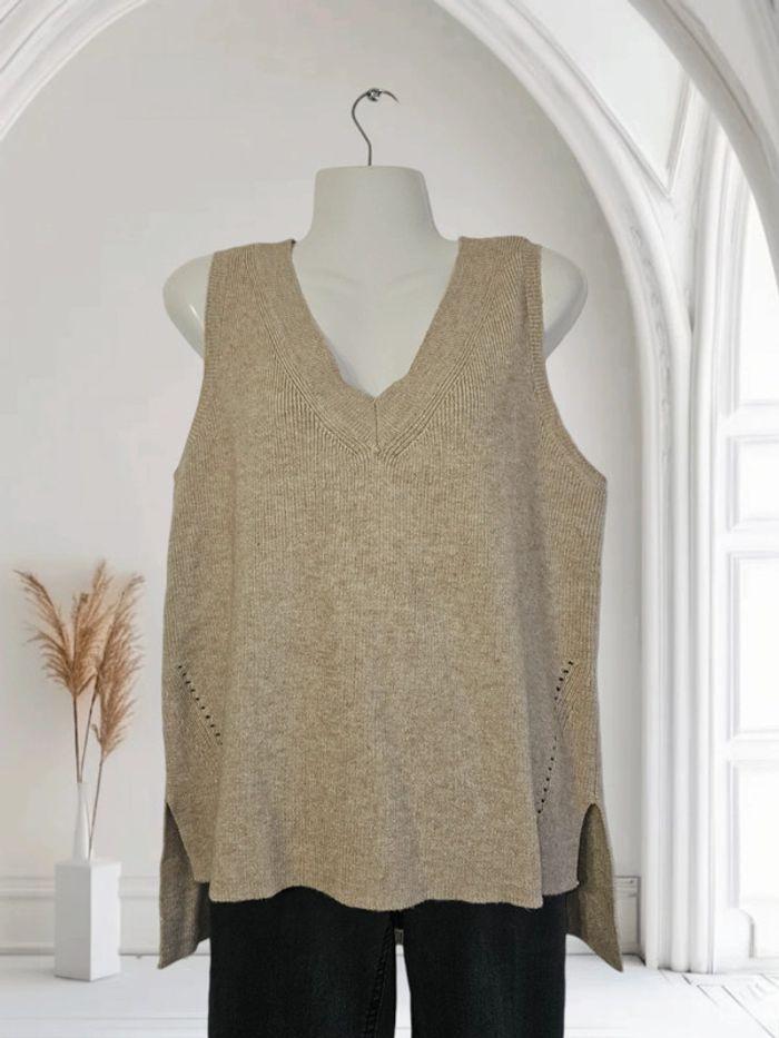 Pull sans manches beige - col en V - VILA - photo numéro 4