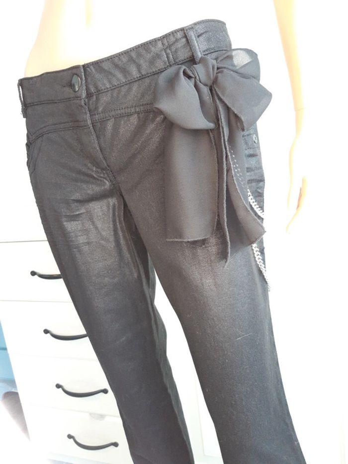 Pantalon jean évasé de fête noir brillant morgan femme 40 L - photo numéro 5