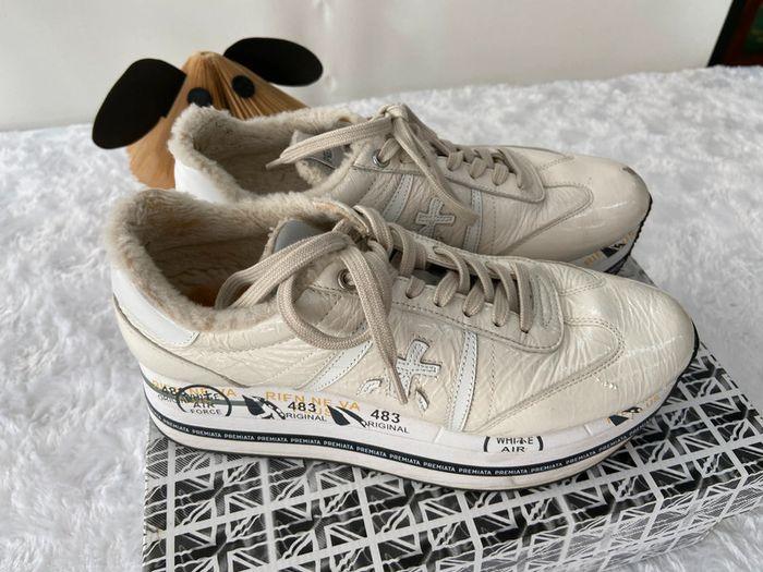 Baskets Sneakers Premiata vernis beige creme T 40 tbe sauf. - photo numéro 1