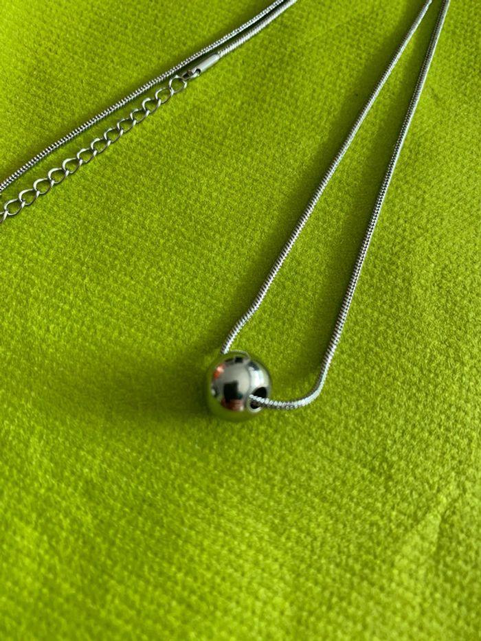 Beau collier pendentif élégant perle en acier inoxydable argenté - photo numéro 7