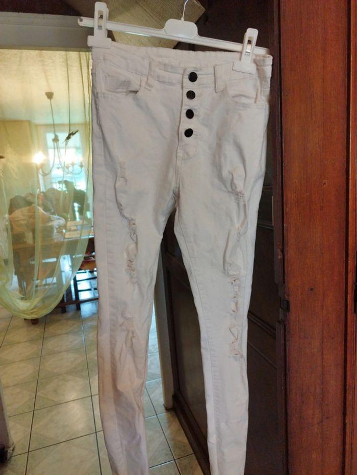 Jeans droit blanc déchiré troué Shein S/36 - photo numéro 5