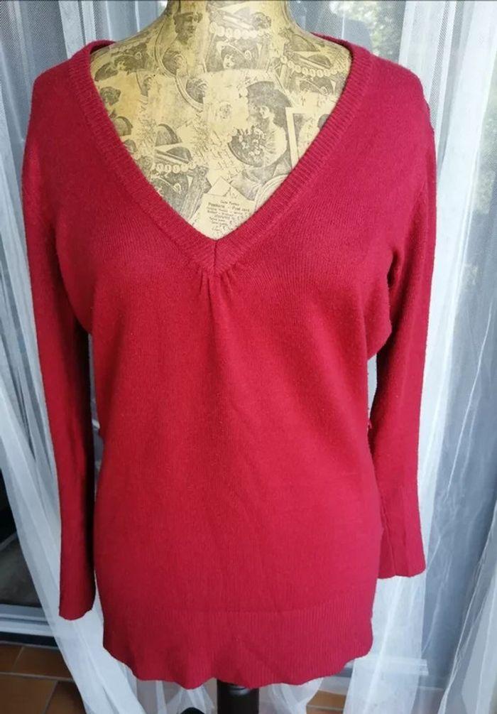 Pull long chaud, rouge, col V, Yessica, C&A, L - photo numéro 1