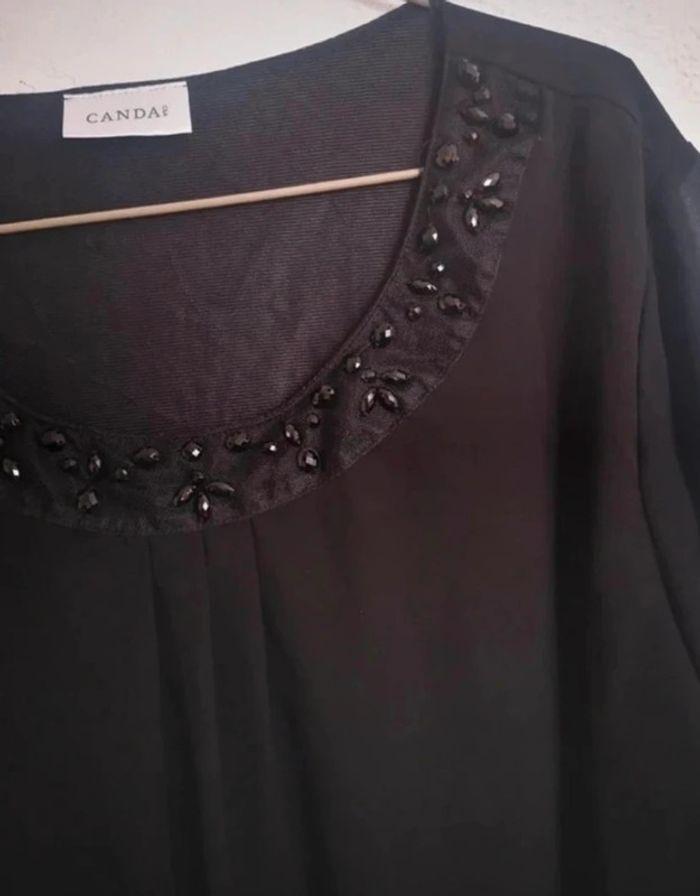 Superbe blouse légère manches 3/4 noire col perles taille L Candaï - photo numéro 2