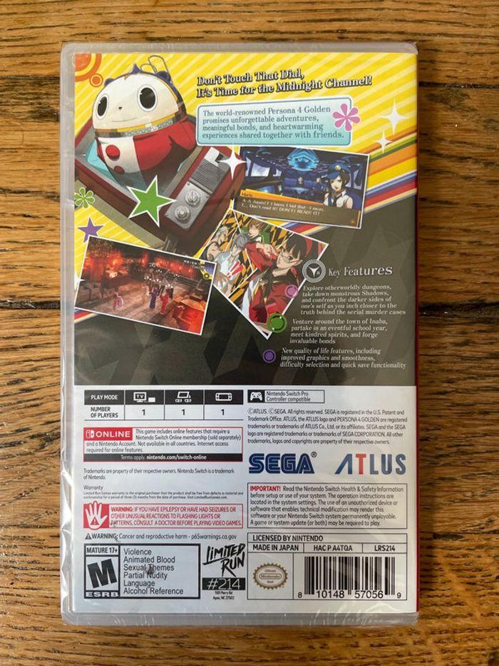 Persona 4 Golden P4G, Jeu Nintendo Switch NEUF sous blister Limited Run #214 - photo numéro 2