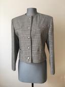 Veste blazer sans col vintage motif prince de galle noir et blanc