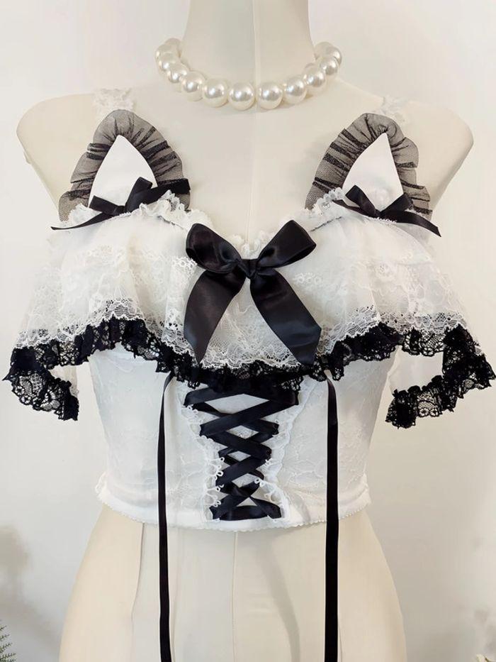 Top Débardeur rembourré Black Lolita Cute Kawaii Cosplay Cat - photo numéro 5