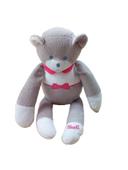 Doudou ours Musti gris blanc nœud rose yeux bleus collerette rose Mustela