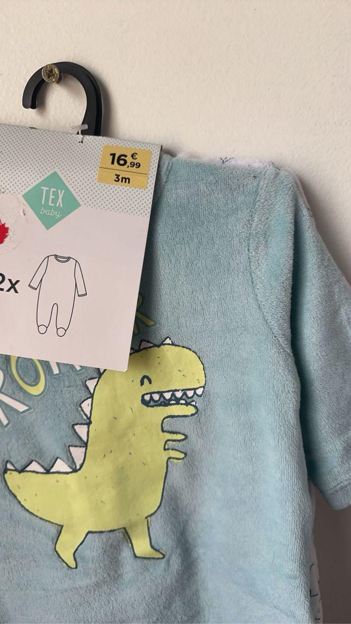 Lot de 2 Pyjama bébé garçon dinosaure animaux  3 mois bleu Neuf étiquette - photo numéro 2