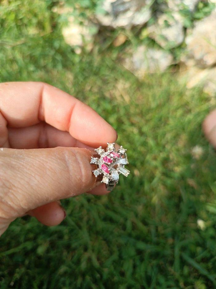 Bague vintage vtg rubis ajustable réglable argenté silver pat fleur flower rosace bijou - photo numéro 12