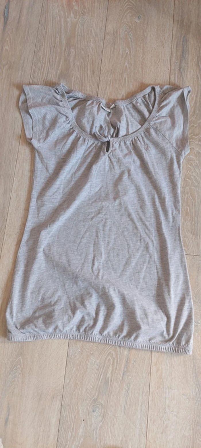 Blouse longue, manches courtes, gris clair, Esprit, taille M/ L, nickel - photo numéro 1