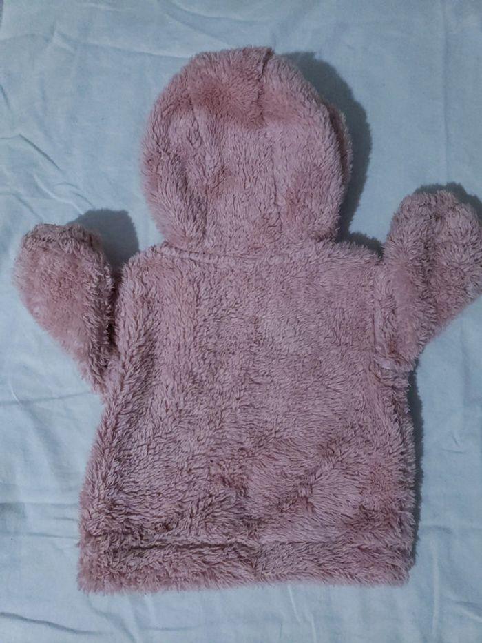 Gilet pilou pilou fourrure peluche rose 3 mois fille chaud avec petites oreilles - photo numéro 3