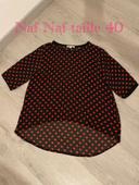 Blouse à manches courtes en voile noir pois rouge col rond Naf Naf taille 40