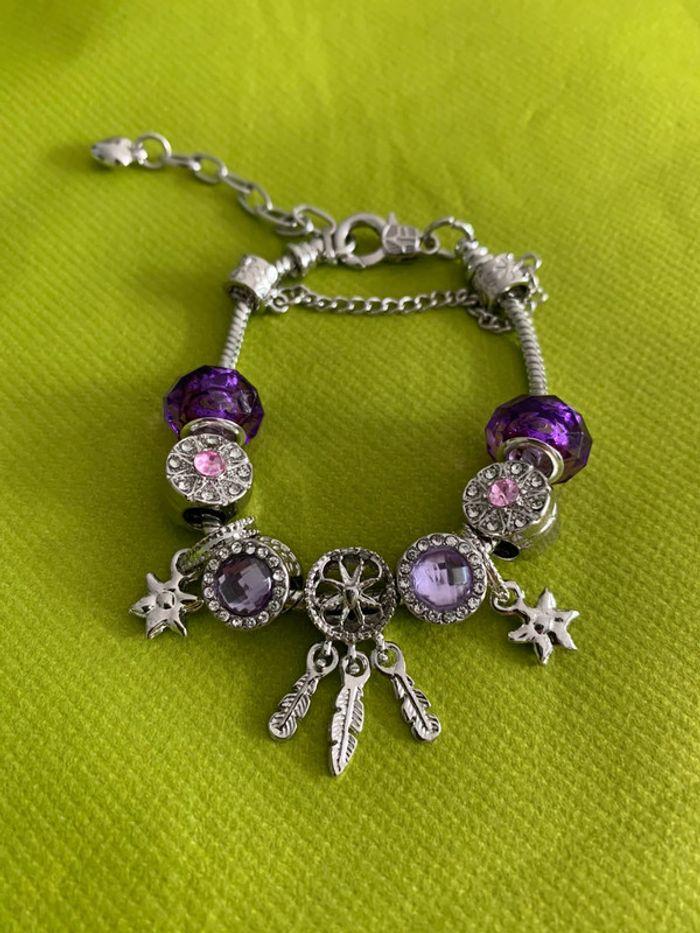 Bracelet violet à breloques attrape rêves et perles pour poignet fin ou adolescente - photo numéro 4