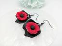 Boucles d'oreilles coquelicot rouge et pétale noire