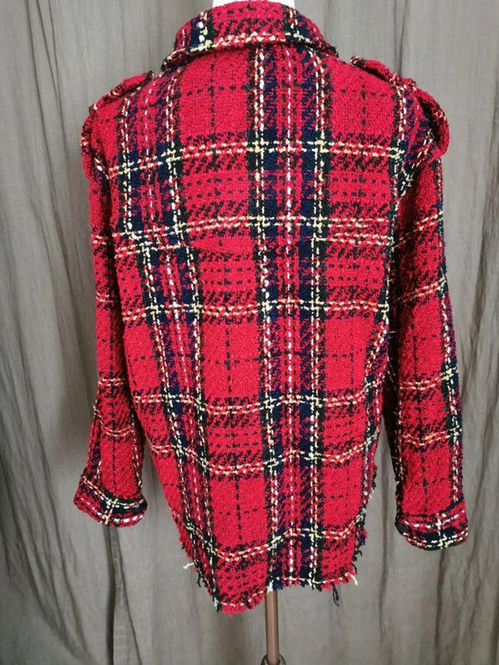 Veste texturé tweed Zara rouge à carreau jacket oversize  taille XS - photo numéro 3