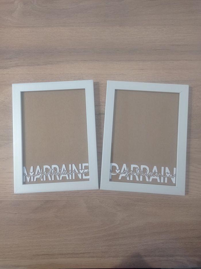 Lot de deux cadres blancs 13x18cm parrain marraine je t'aime