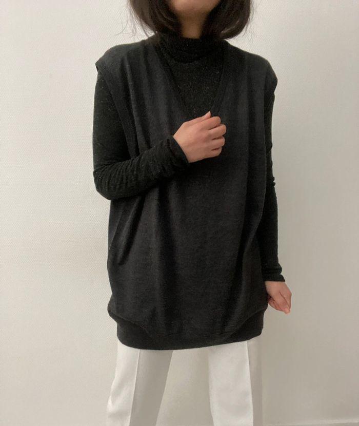 Oversized pull long sans manches anthracite - photo numéro 7