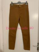 Pantalon camel beige moutarde taille haute coupe skinny neuf denim co taille 40