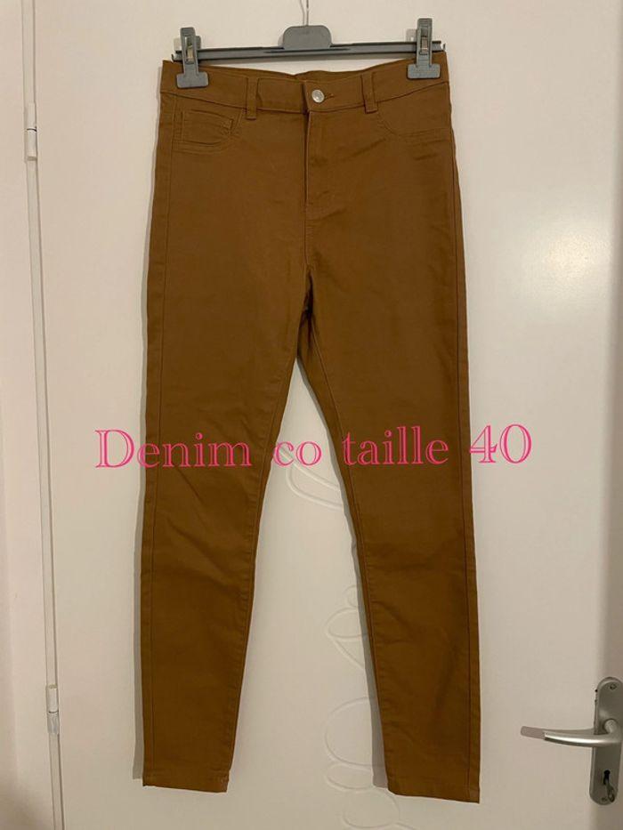 Pantalon camel beige moutarde taille haute coupe skinny neuf denim co taille 40 - photo numéro 1