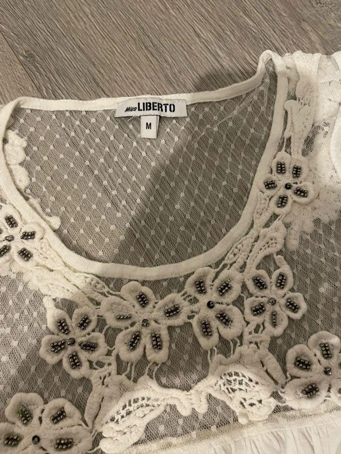 Débardeur ample blanc à dentelle et à perles liberto taille M - photo numéro 2