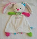 Doudou plat Lapin blanc rose et vert - Cœurs- Lief